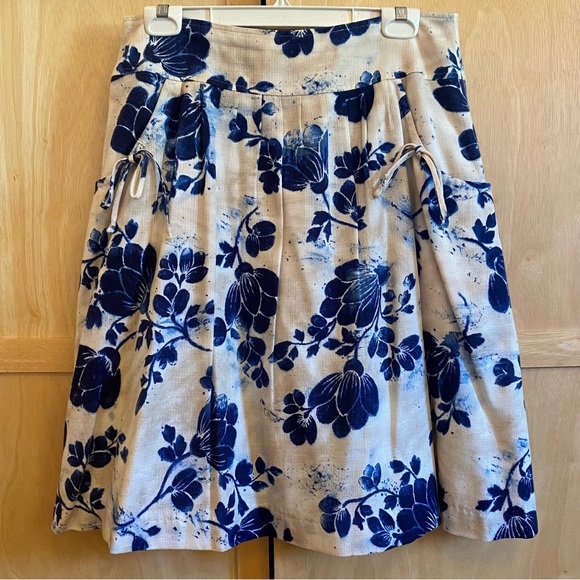 Talbots Dresses & Skirts - Talbots Collection Tan & Blue Pleated A-Line Skirt With Pockets Size 12